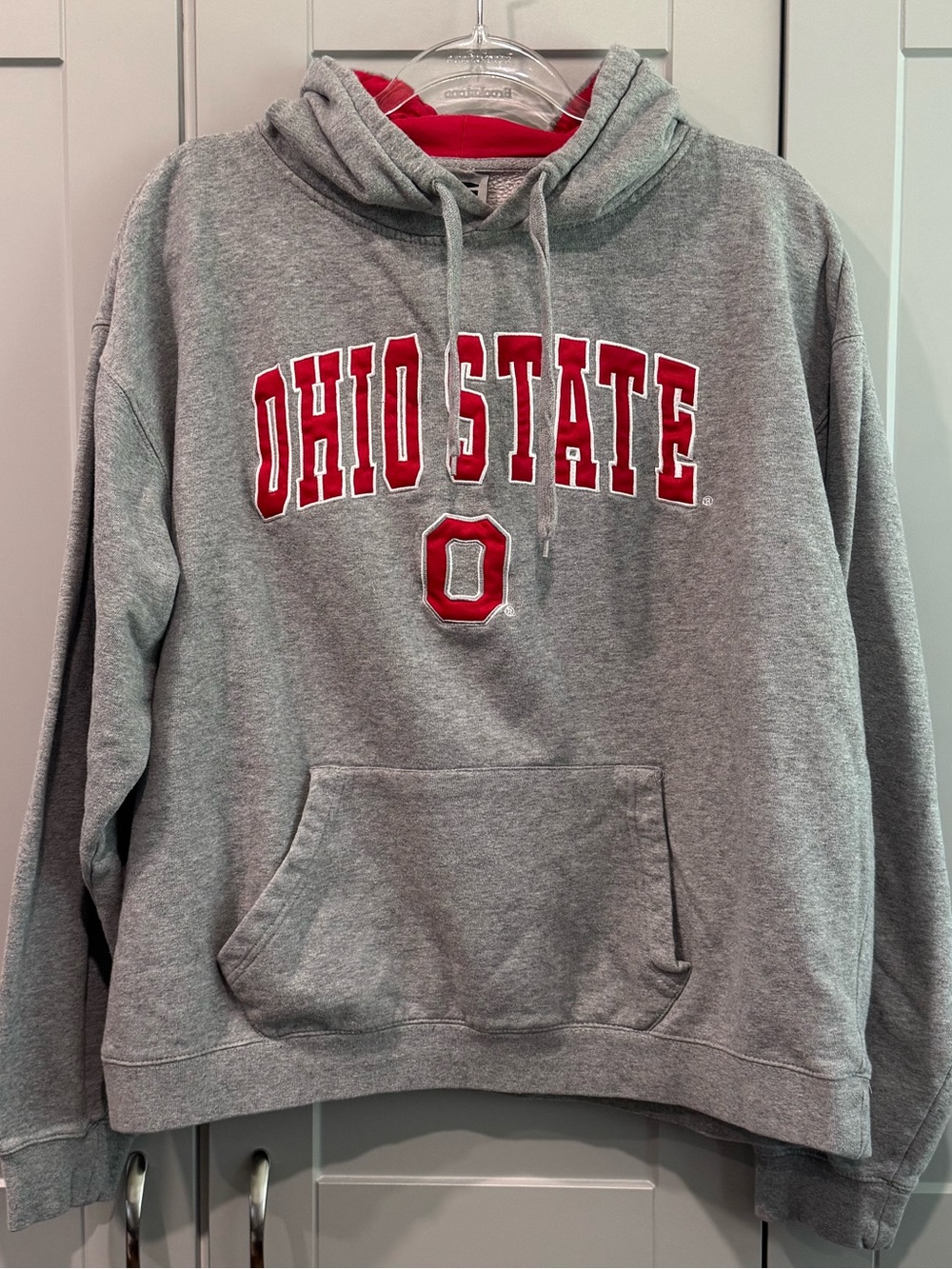 Stadium Athletics Gray Hoodie with Red Ohio State Applique